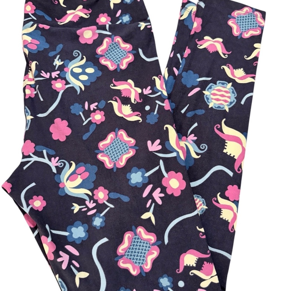 LuLaRoe Women's Leggings with Pink and Blue TC Pattern